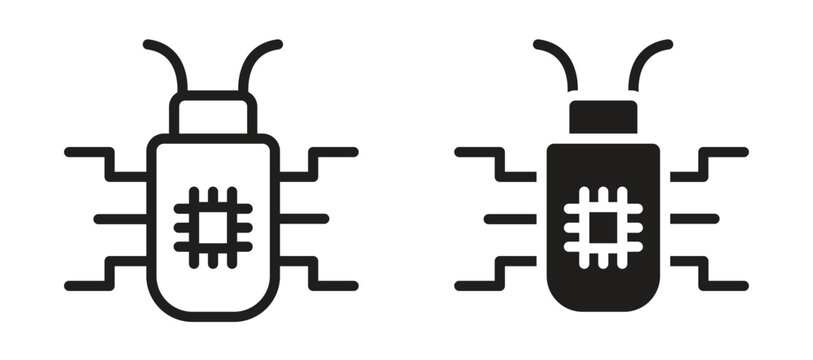 Computer bug icon symbol, black style vector icons pack