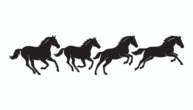 black and white silhouette set of horse very high quality vector illustration.