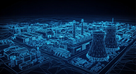 Abstract Digital Cityscape with Neon Blue Lights. © angga