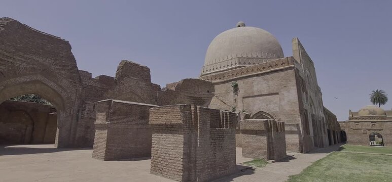 Historical View of Damaged Medieval Red Brick Architecture at Kabuli Bagh Masjid Built by Babur, Panipat 