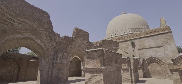 Historical View of Damaged Medieval Red Brick Architecture at Kabuli Bagh Masjid Built by Babur, Panipat 
