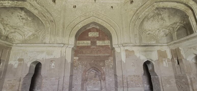 Historical Interior Architecture of Kabuli Bagh Masjid with Ancient Arched Niches and Stone Masonry in Panipat India