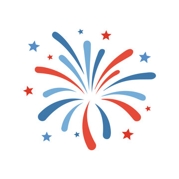 Patriotic fireworks burst with stars red blue USA celebration design