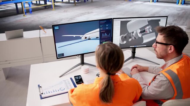 Aerospace Engineer Carefully Checks 3D Aircraft Parts Designs