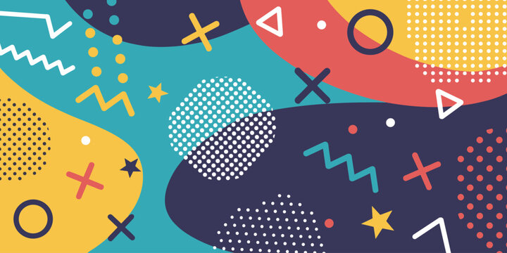 Energetic Abstract Background with Colorful Geometric Shapes and Wavy Forms blue bold