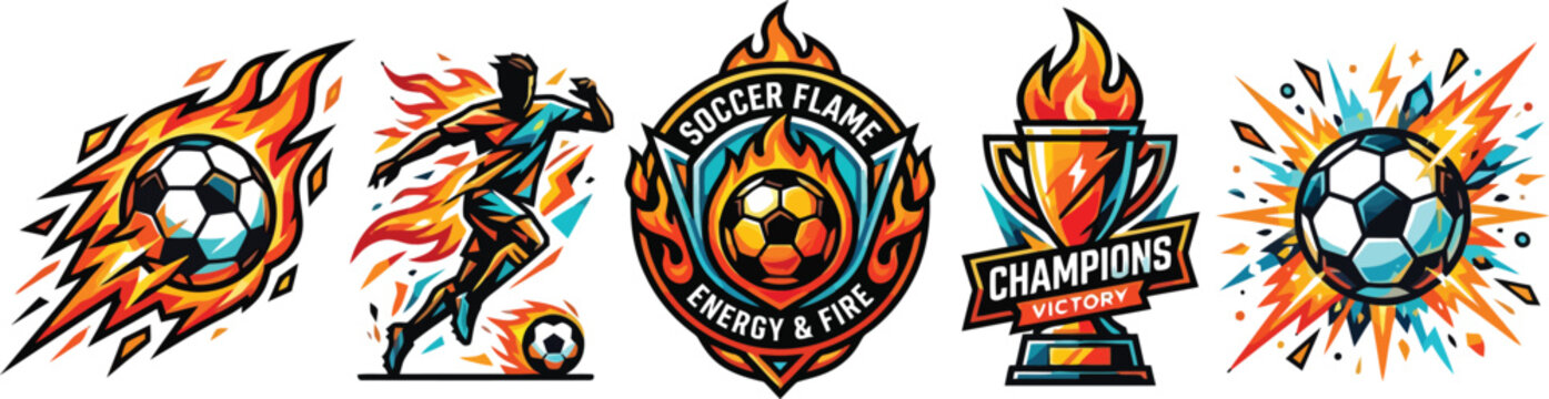 Vibrant soccer themed stickers with flame designs  And FIFA World Cup 2026, FIFA World Cup, World Cup.