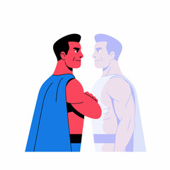Obraz premium Superman Facing Transparent Superhero on White Background