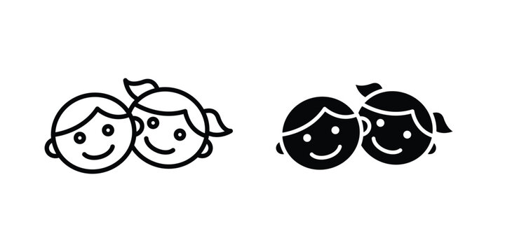 Kids and child friendly icon editable designs collection. black and white icons