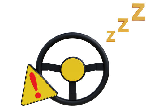 Warning icon about falling asleep while driving.
3D illustration.