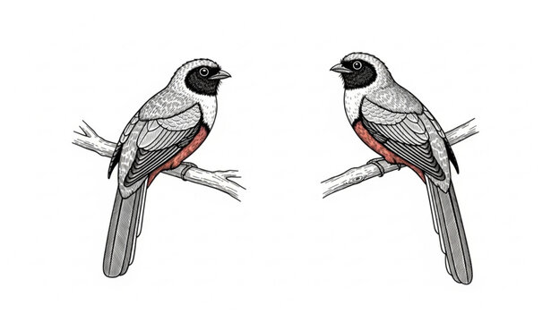Vintage engraving style tropical trogon birds illustration scientific natural history vector isolated on white background