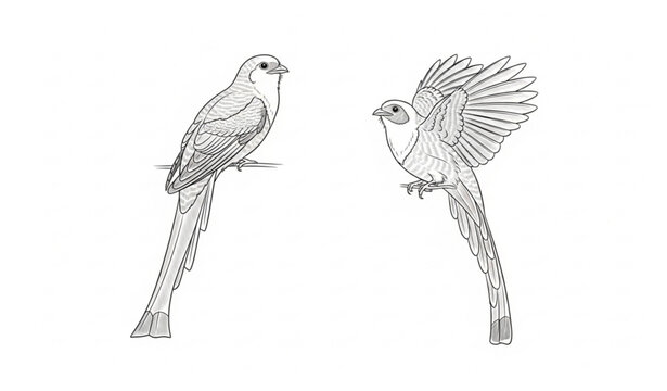 Minimal vintage line art trogon birds illustration antique style wildlife vector isolated on white background
