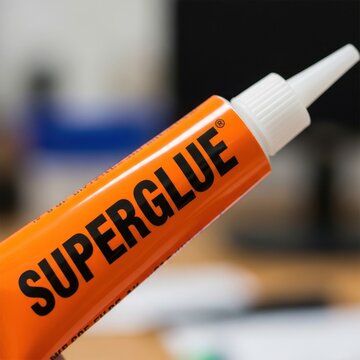 Close-up of Orange Super Glue Tube with White Tip.
