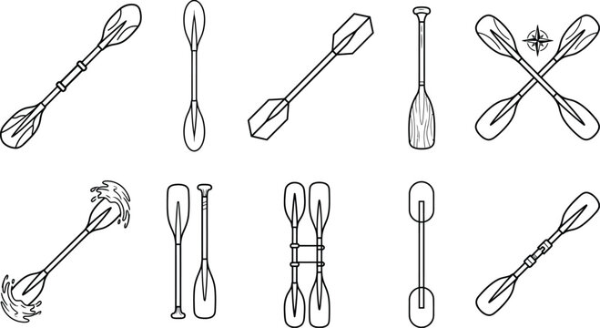 Kayak paddle line icon vector illustration. Minimalist double-bladed oar for canoeing, rafting, and water sports. Scalable AI-generated graphic for web, mobile app, and interface design.10 vector icon