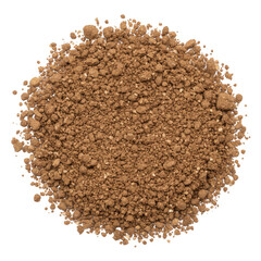 Pile of brown granulated soil or powder isolated on a transparent background