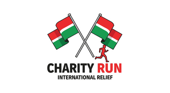 Charity Run Event and International Relief Logo Depicting Flags and Symbol of Movement
