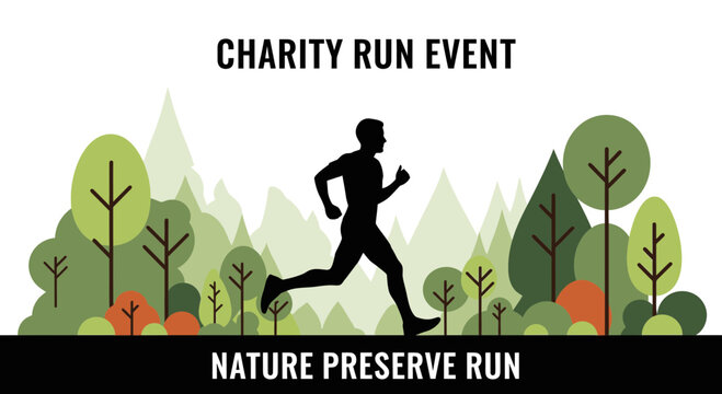 Charity Run In Nature: A Silhouette Runner Thriving On The Preserve's Trail