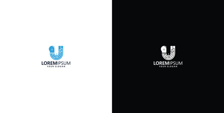 smart bulb technology logo design, bulb logo design initial U creative bulb logo ideas