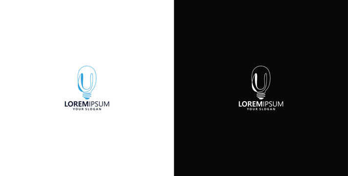 smart bulb technology logo design, bulb logo design initial U creative bulb logo ideas