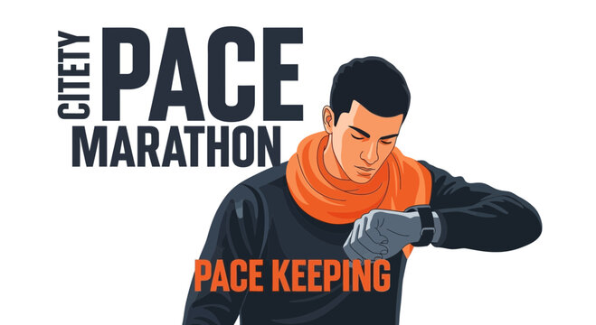 City Marathon Runner Checking Pace Using a Smartwatch for Performance Tracking and Planning