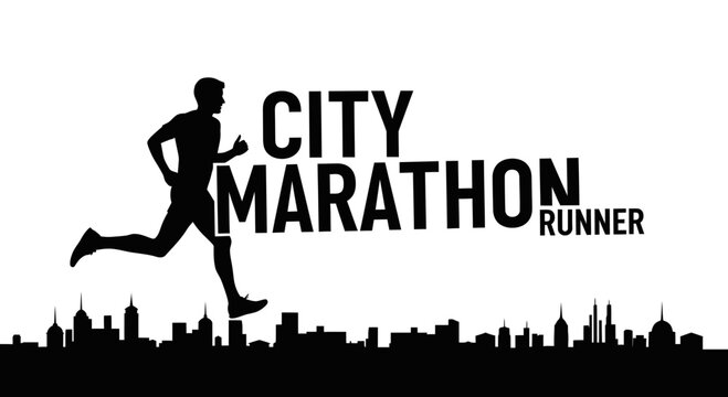 City Marathon Runner In Silhouette Above The Cityscape, An Artistic Representation