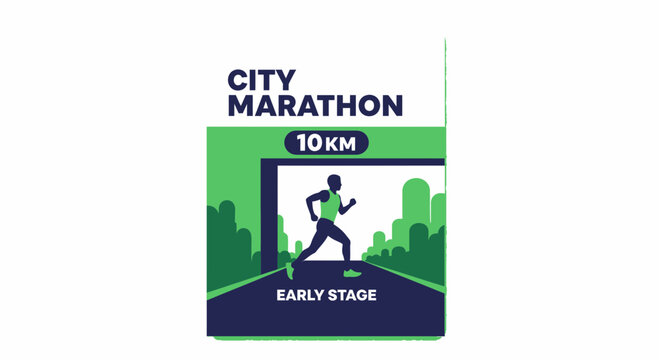 City Marathon Runners Silhouette Emerging From Early Stage 10KM Race Graphic Illustration