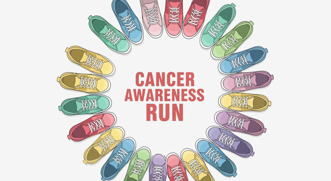 Colorful Sneakers Form Circle For Cancer Awareness Run Event Illustration