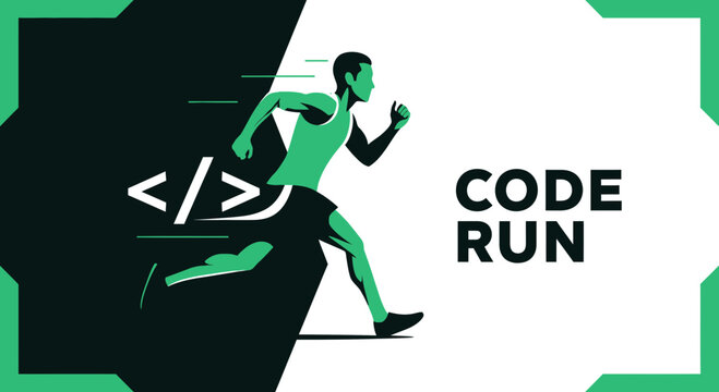 Code Runner Athlete Illustration Representing Dynamic Movement and Technological Progress