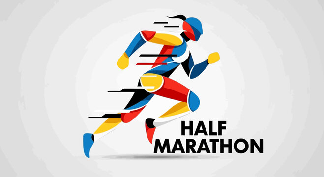 Colorful Abstract Illustration Depicting A Runner During A Half Marathon Race Event