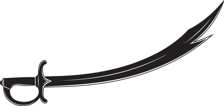 Black scimitar sword, curved blade, fantasy weapon, medieval, illustration
