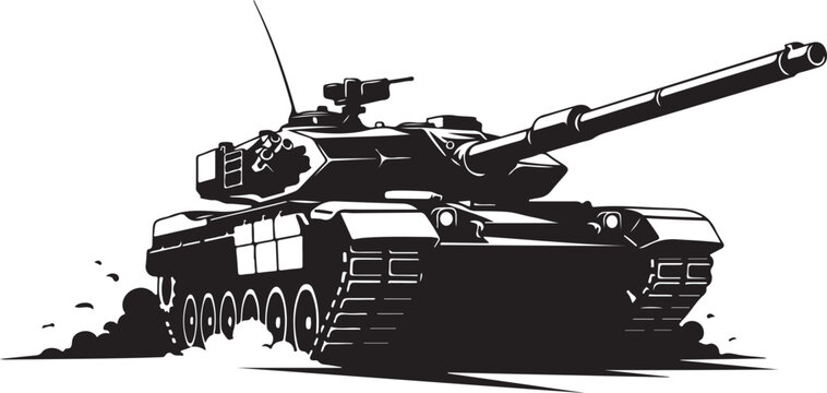 Military tank, black illustration, combat vehicle, war machine, monochrome design