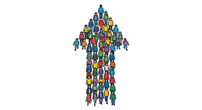 Diverse Crowd Forming Upward Arrow Symbol Representing Growth And Progress