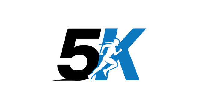 Dynamic 5K Running Event Logo Featuring Athlete Silhouette and Bold Typography