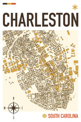 Fototapeta premium Charleston city vector mapping. South Carolina, USA city map illustration for poster, print, social media post. Simple and editable layout of downtown, urban area plan