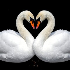 Fototapeta premium Two swans forming a heart shape with their necks