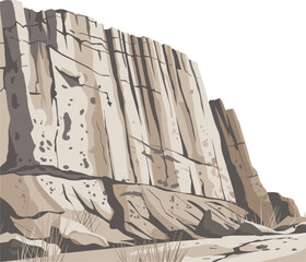illustration of a large rocky cliff face with sparse vegetation © Gerald I. Mastin