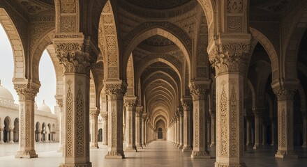 Obraz premium Grand Arched Corridor in Ancient Mosque.