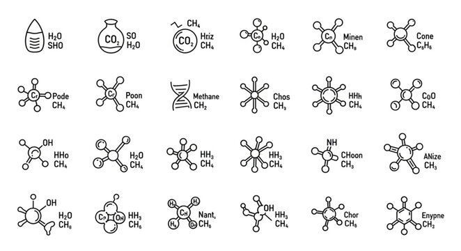 Collection of hand-drawn chemical molecular structures and formulas.