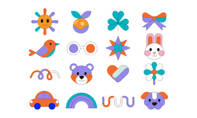 Fototapeta premium Simple colorful children icon pack flat vector illustration set