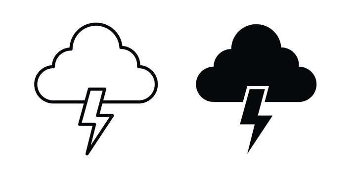 Thunderstorm weather icon editable designs collection. black and white icons