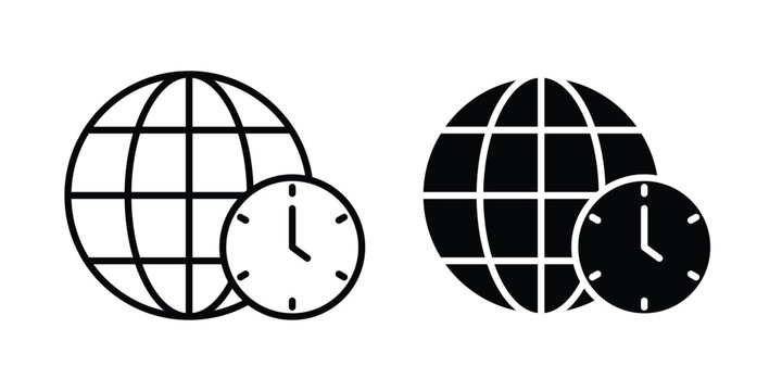Time zones icon editable designs collection. black and white icons