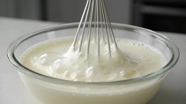 whisk mixing creamy white sauce.