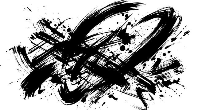 Abstract Black Ink Brush Strokes Splatter Background