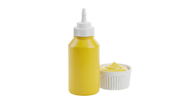 Yellow Mustard Bottle and Ramekin with Mustard
