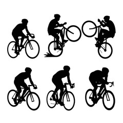 Obraz premium Silhouettes of cyclists riding bicycles.