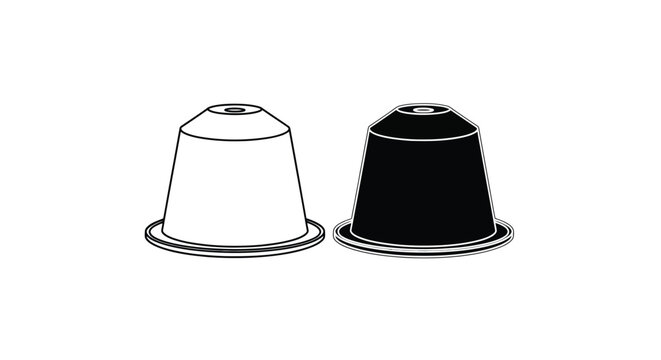 A graphic depiction showcases two coffee capsules one white and one black side by side