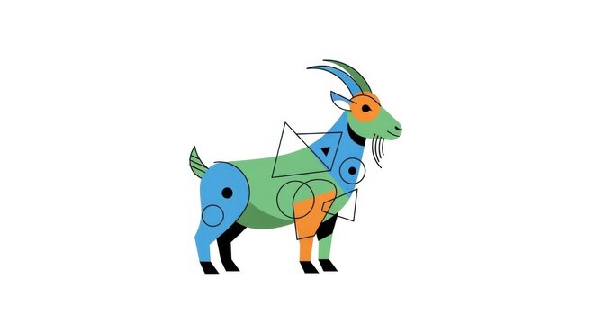 Colorful Geometric Illustration of a Goat on White Background.