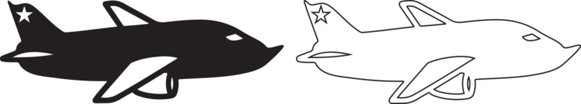 Two cartoon orca whales with star on tail fins swimming side by side