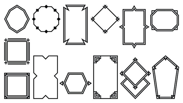 Set of Modern Geometric Black Frames and Borders in Different Shapes, Minimal Line Art Vector Illustration