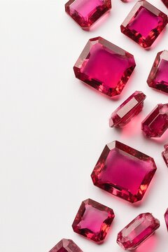 Cushion cut ruby gemstone isolated on pure white background