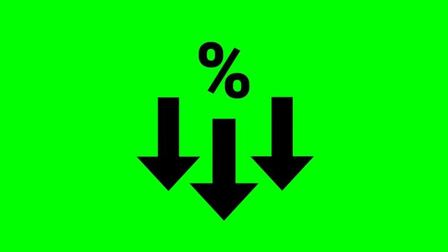 Arrows Illustrate Percentages and Decreasing Values in Financial Charts for Business and Economic Analysis for Forecasting Trends or Investment Strategies with Green Screen Background